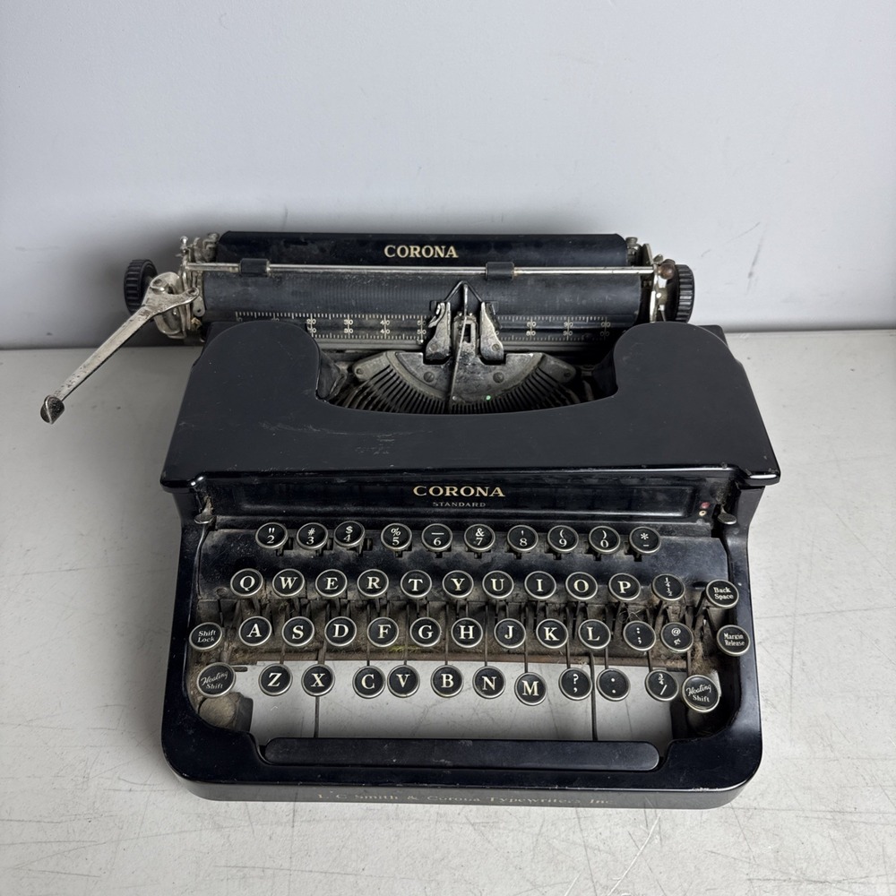 1930's Corona Standard Flat Top Glossy Black Typewriter UNTESTED For Parts